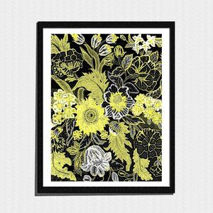 Art Print, Yellow Flower Pointillism Botanical
